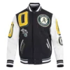 Oakland athletics mashup wool leather varsity jacket blackwhite 1 1