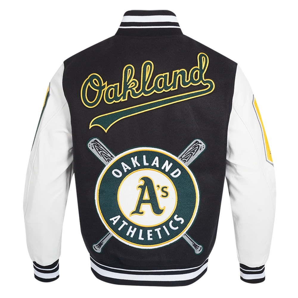 Oakland athletics mashup wool leather varsity jacket blackwhite 6 1