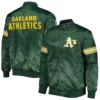 Oakland athletics pick roll full snap satin varsity jacket green 3