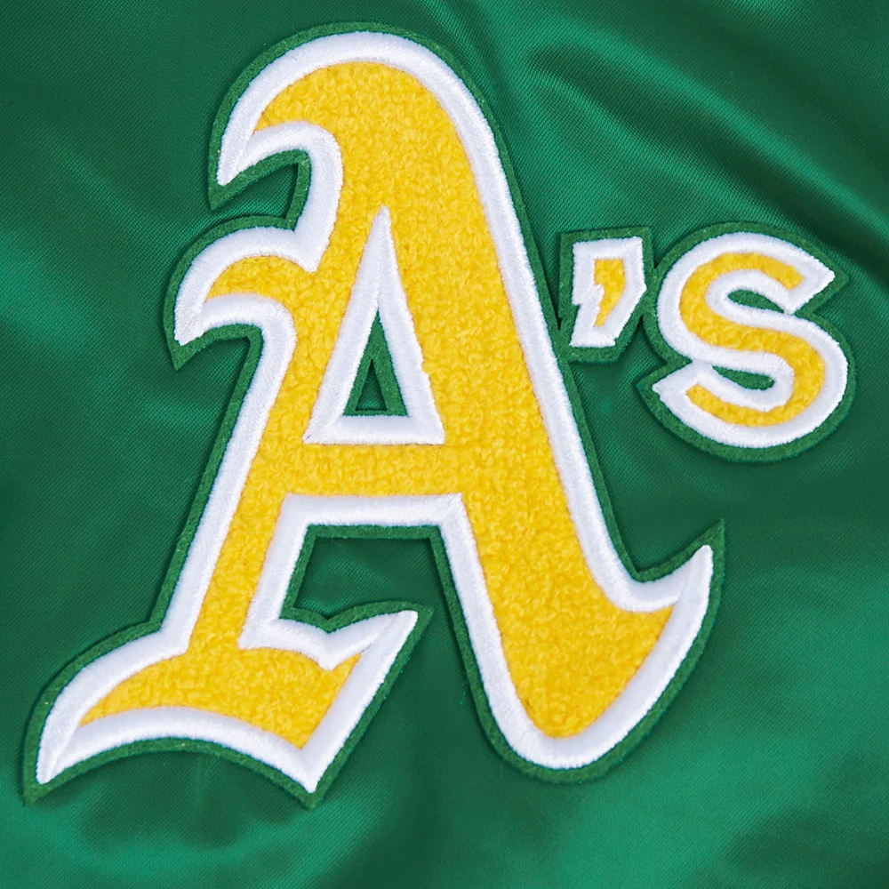 Oakland athletics retro classic womens full snap satin varsity jacket green 2