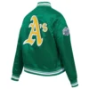 Oakland athletics retro classic womens full snap satin varsity jacket green 4