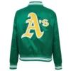 Oakland athletics retro classic womens full snap satin varsity jacket green 5