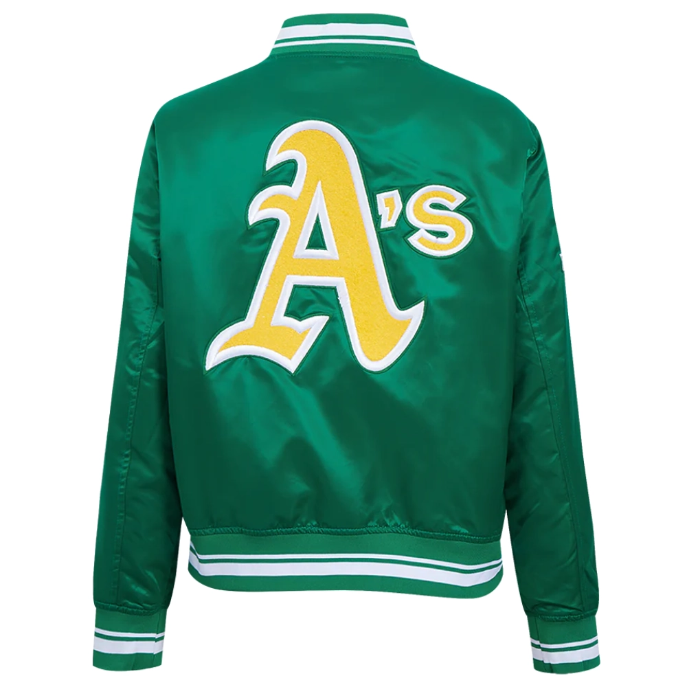 Oakland athletics retro classic womens full snap satin varsity jacket green 5