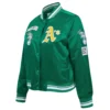 Oakland athletics retro classic womens full snap satin varsity jacket green 6