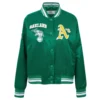 Oakland athletics retro classic womens full snap satin varsity jacket green 7