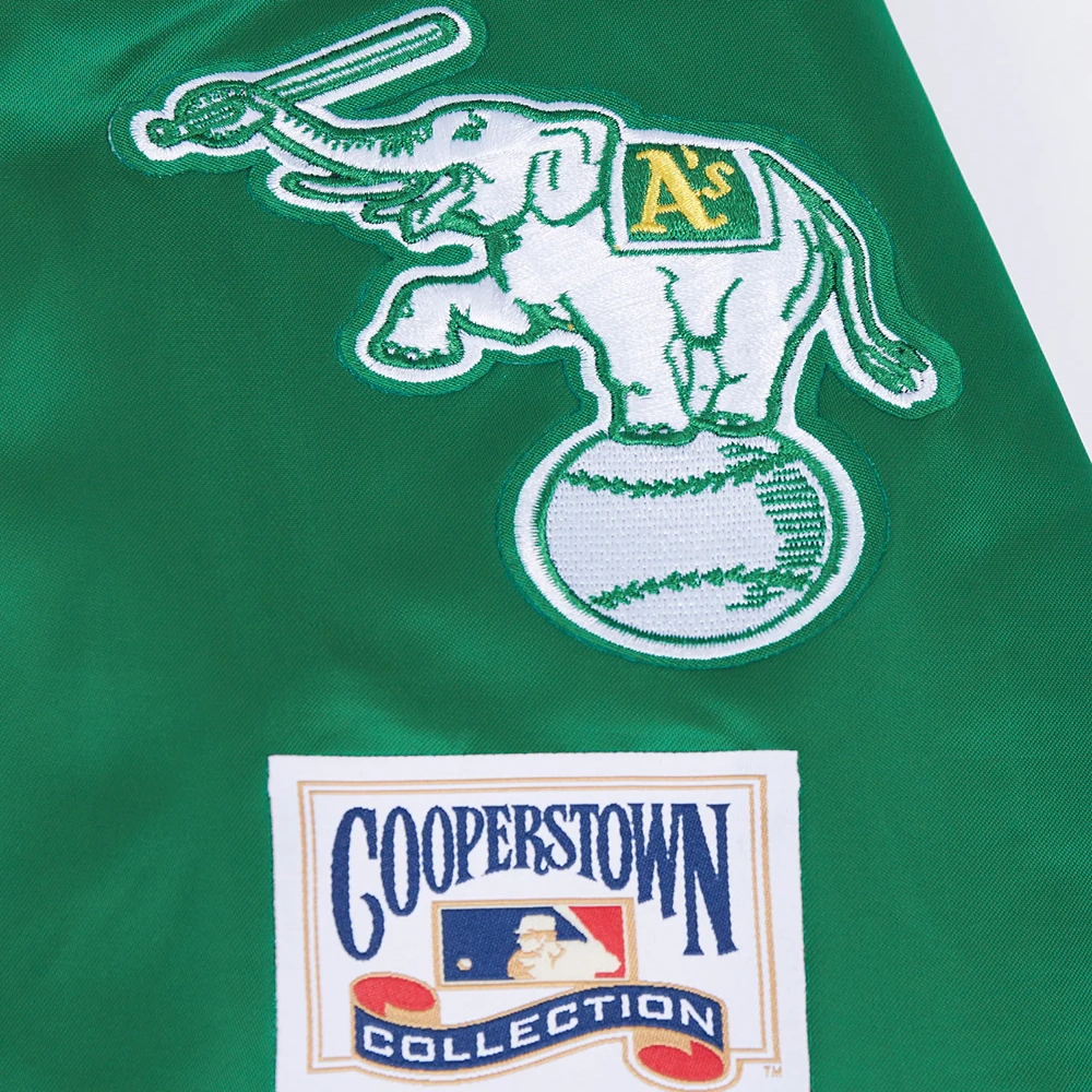 Oakland athletics retro classic womens full snap satin varsity jacket green