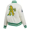 Oakland athletics retro classic womens full snap satin varsity jacket white 4
