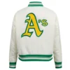 Oakland athletics retro classic womens full snap satin varsity jacket white 5