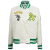 Oakland athletics retro classic womens full snap satin varsity jacket white 7