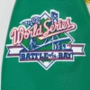 Oakland athletics retro classic womens wool leather varsity jacket cream green 4
