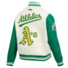 Oakland athletics retro classic womens wool leather varsity jacket cream green 6