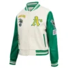 Oakland athletics retro classic womens wool leather varsity jacket cream green 8