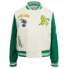 Oakland athletics retro classic womens wool leather varsity jacket cream green 9