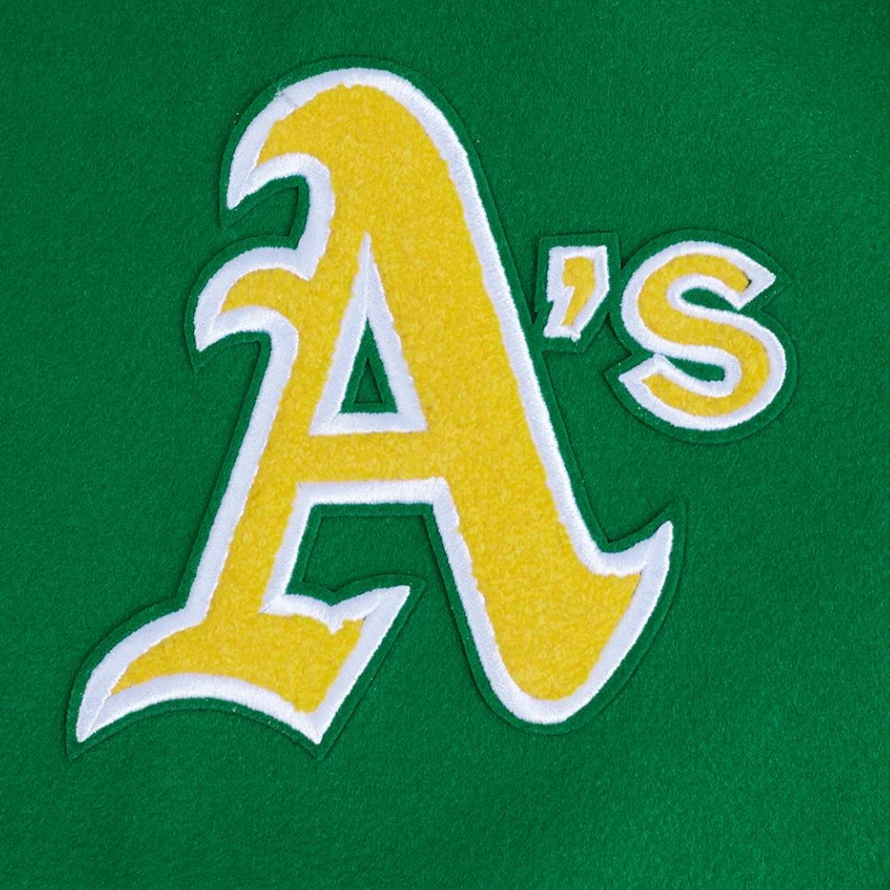 Oakland athletics retro classic womens wool leather varsity jacket green white 3