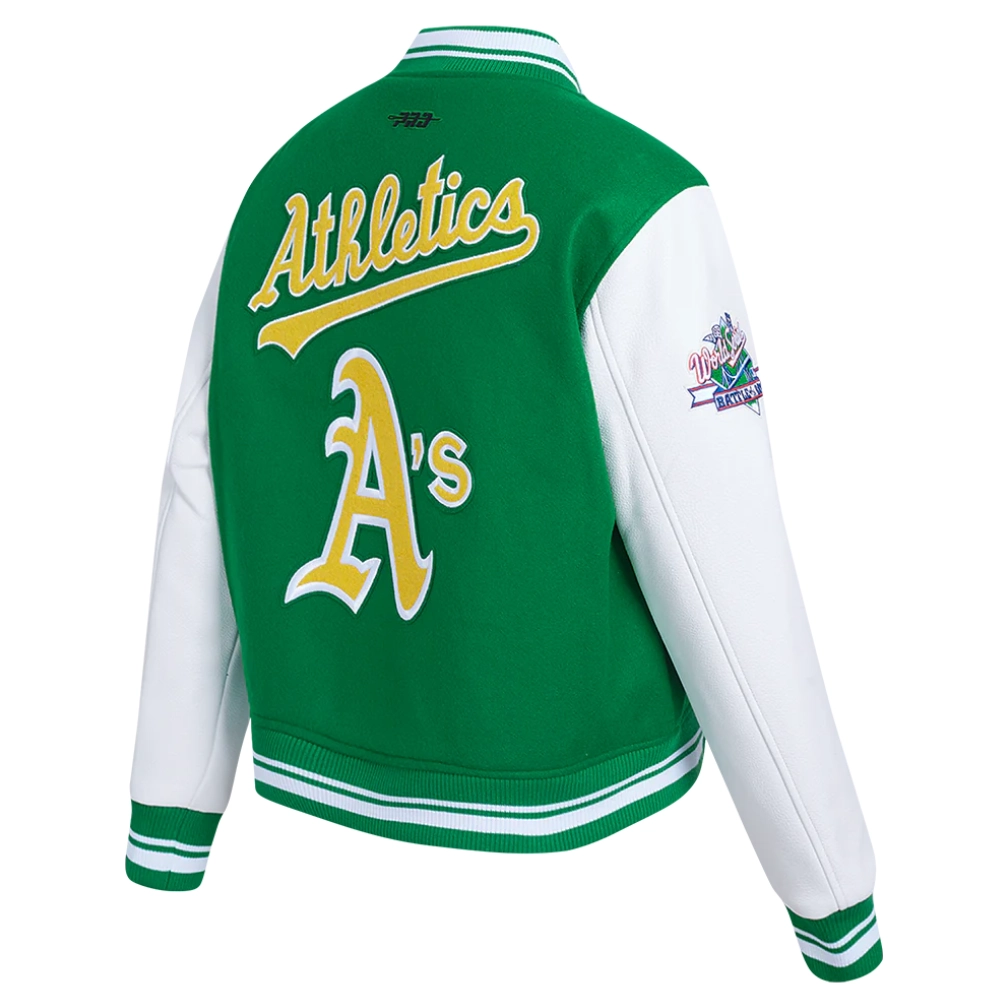 Oakland athletics retro classic womens wool leather varsity jacket green white 5