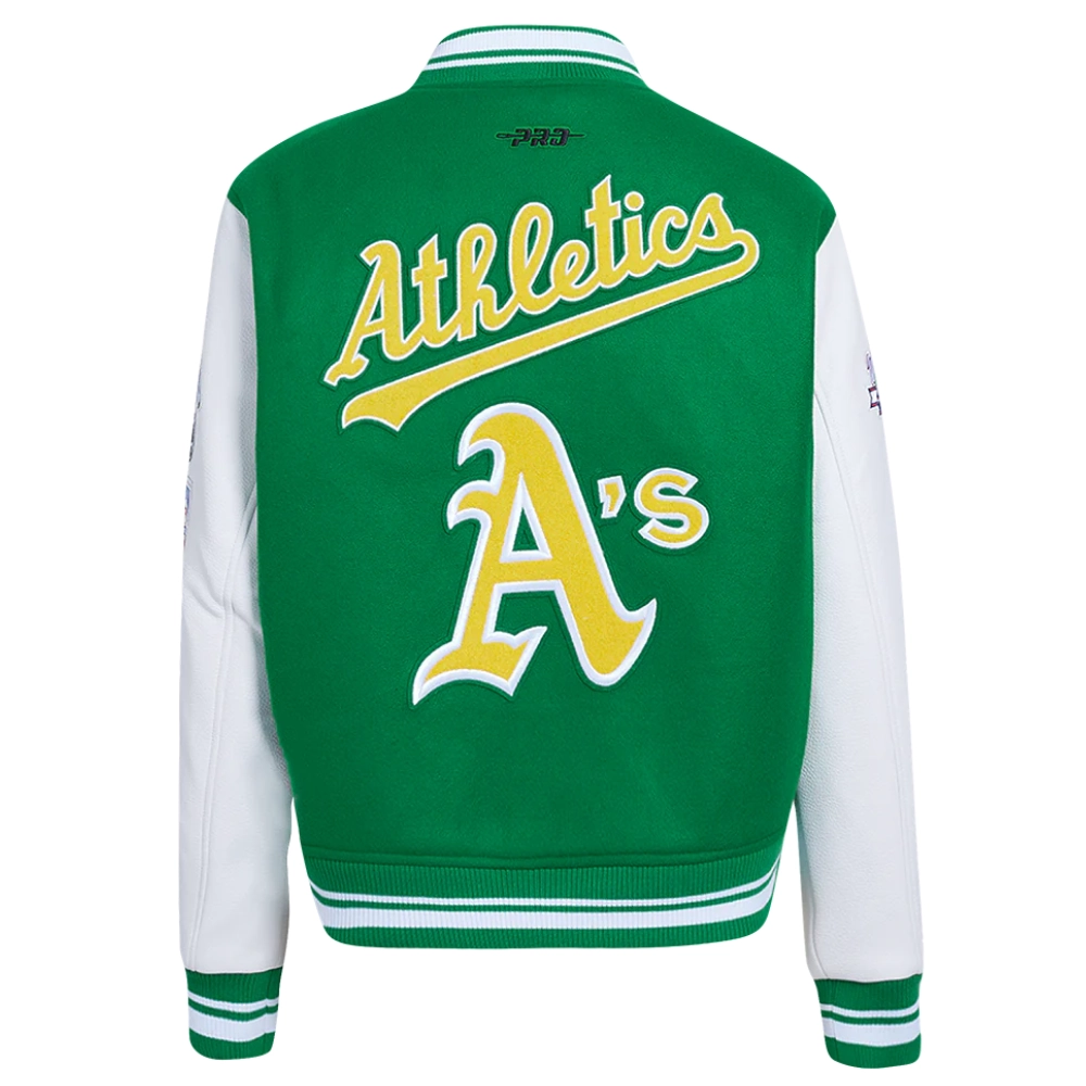 Oakland athletics retro classic womens wool leather varsity jacket green white 6