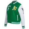 Oakland athletics retro classic womens wool leather varsity jacket green white 7
