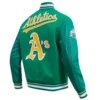 Oakland athletics retro classic wool leather varsity jacket green 6