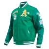 Oakland athletics retro classic wool leather varsity jacket green 8