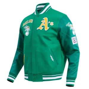 Oakland athletics retro classic wool leather varsity jacket green 8