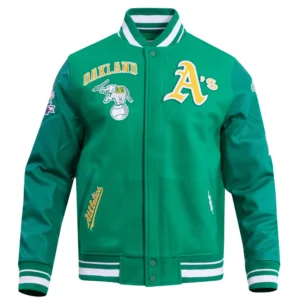 Oakland athletics retro classic wool leather varsity jacket green 9