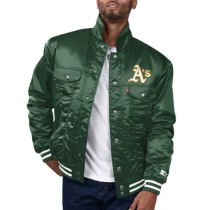 Oakland athletics silver tab trucker satin varsity green jacket 1