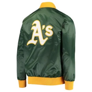 Oakland athletics the ambassador satin varsity jacket green 1