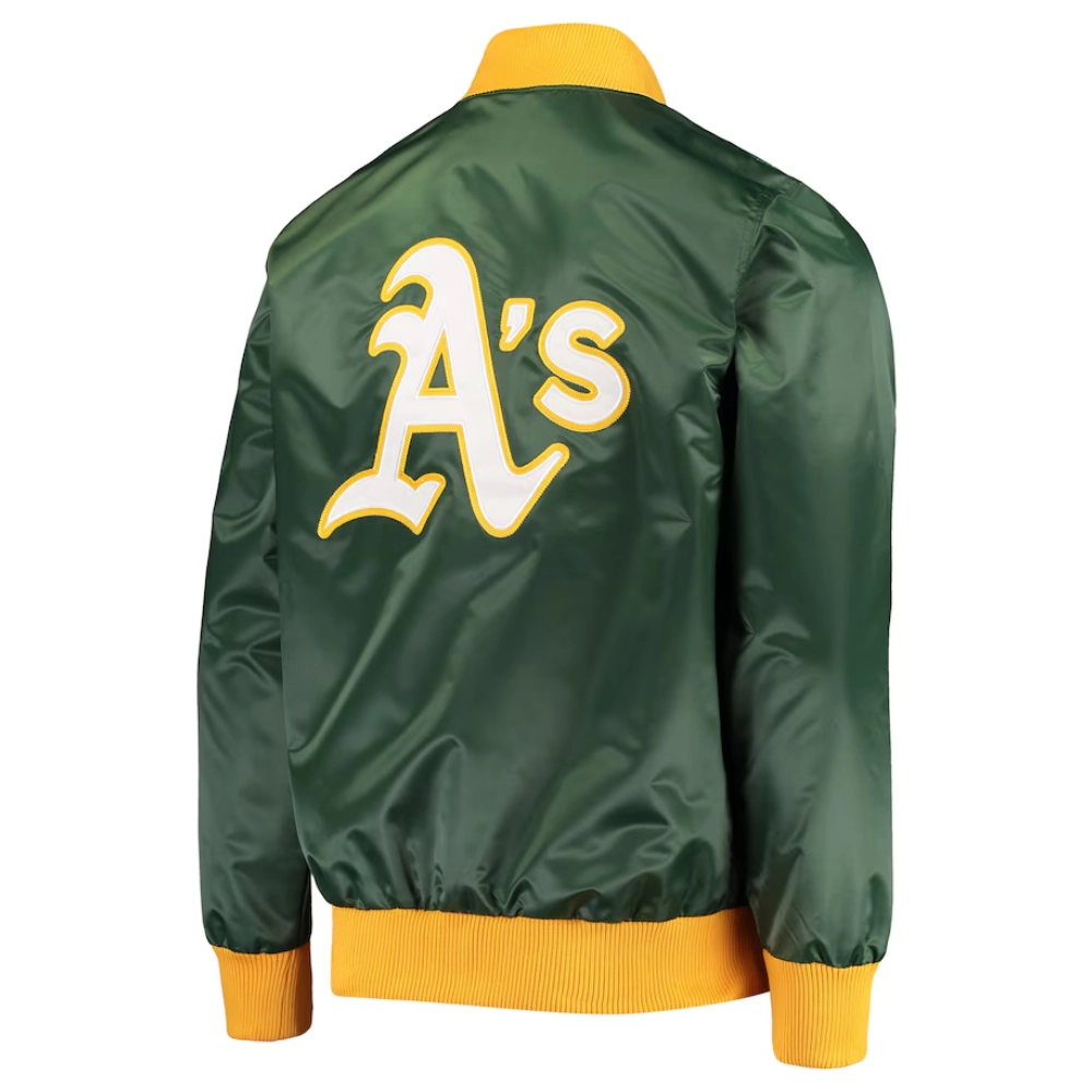 Oakland athletics the ambassador satin varsity jacket green 1