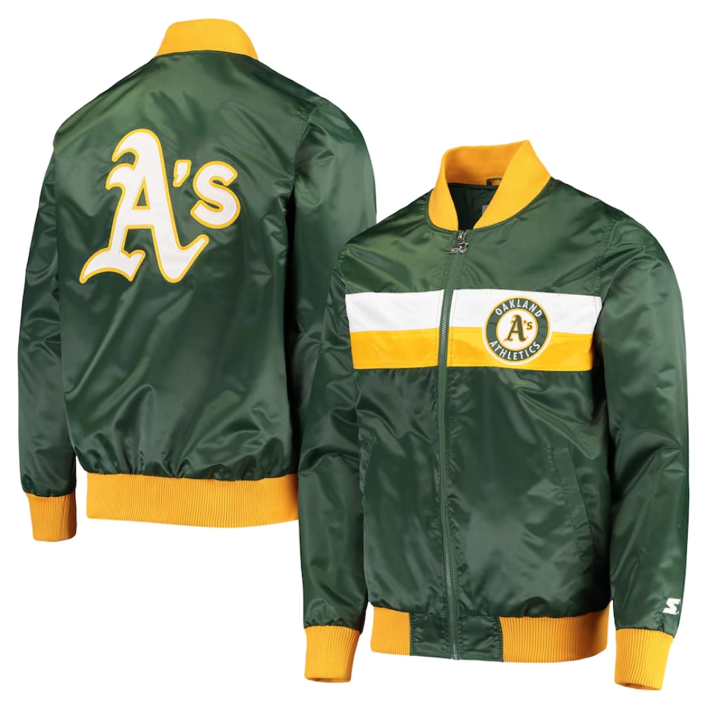Oakland athletics the ambassador satin varsity jacket green 3