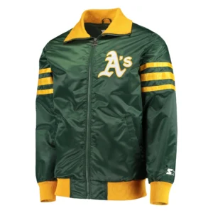 Oakland athletics the captain ii satin varsity jacket green 1