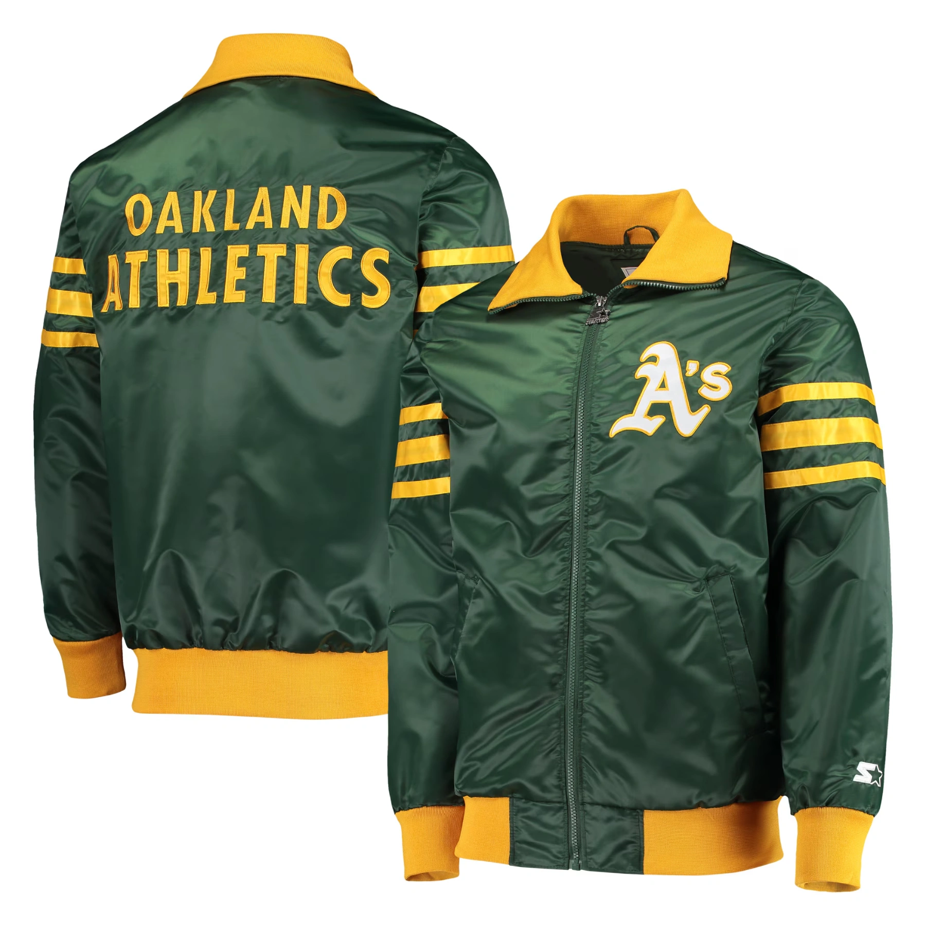 Oakland athletics the captain ii satin varsity jacket green 4