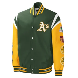 Oakland athletics title holder full snap varsity jacket 1 1