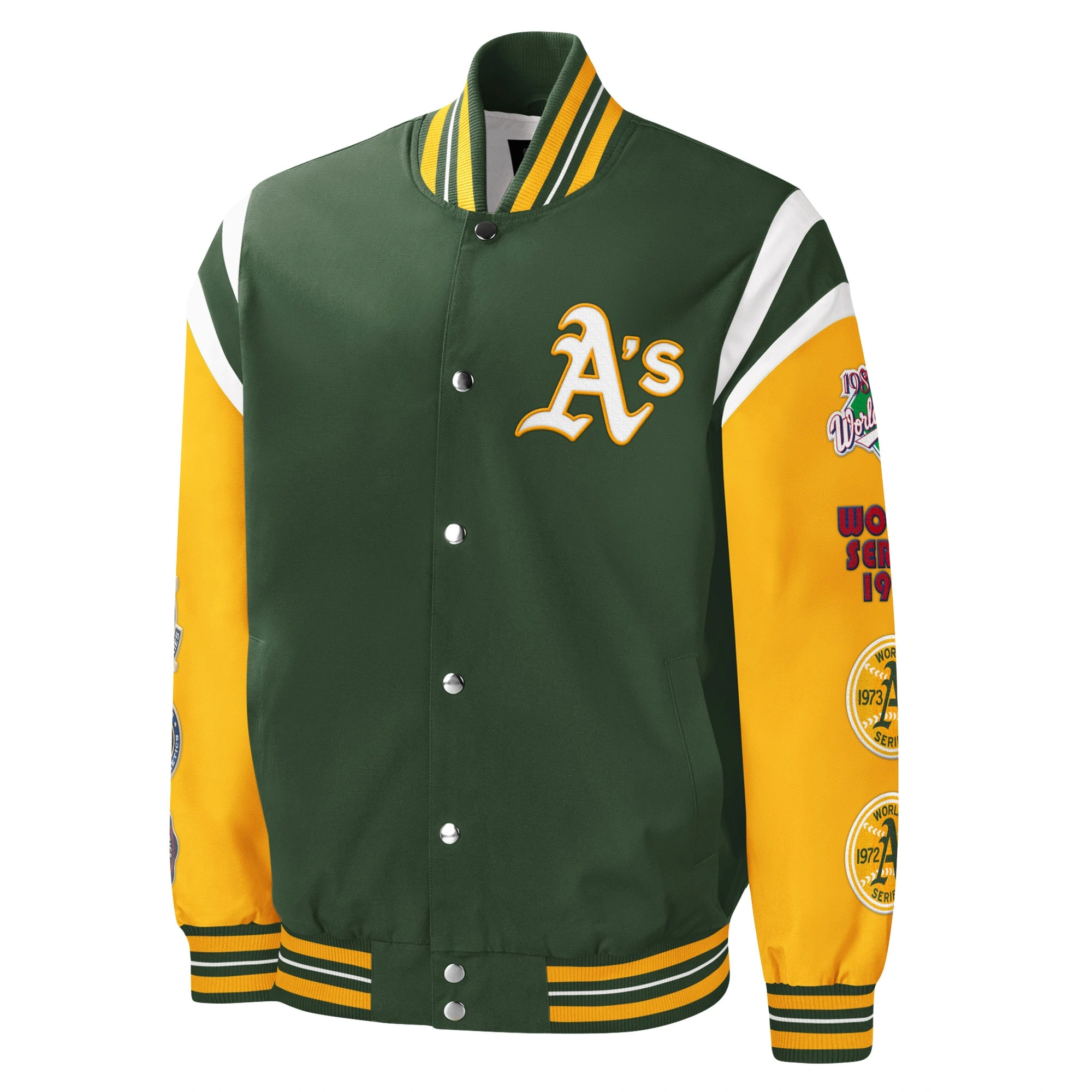Oakland athletics title holder full snap varsity jacket 1 1