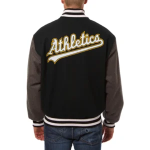 Oakland athletics two tone handcrafted logo wool jacket black gray 2