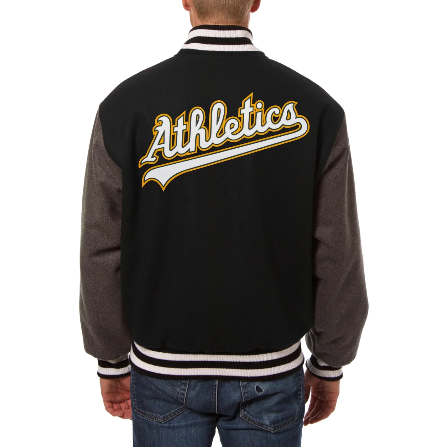 Oakland athletics two tone handcrafted logo wool jacket black gray 2