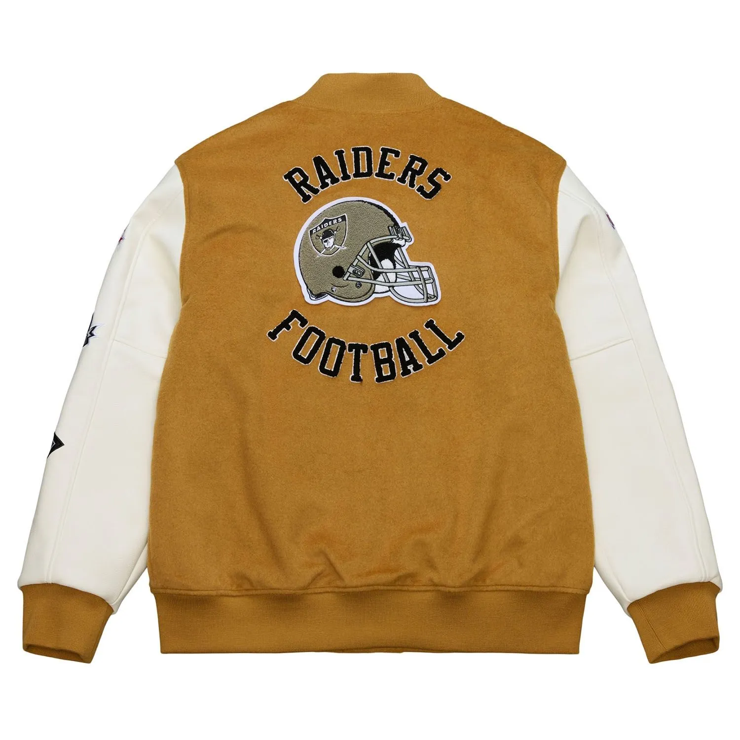 Oakland raiders browncream dusted varsity jacket 1