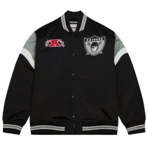 Oakland raiders cooperstown full snap satin varsity jacket 3