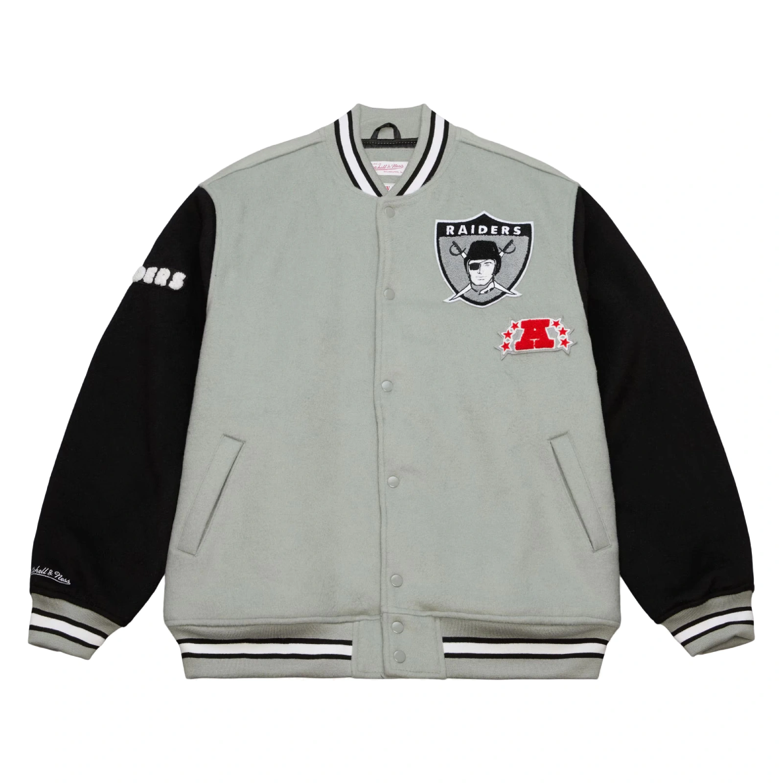 Oakland raiders gridiron classics team legacy varsity jacket gray black 1