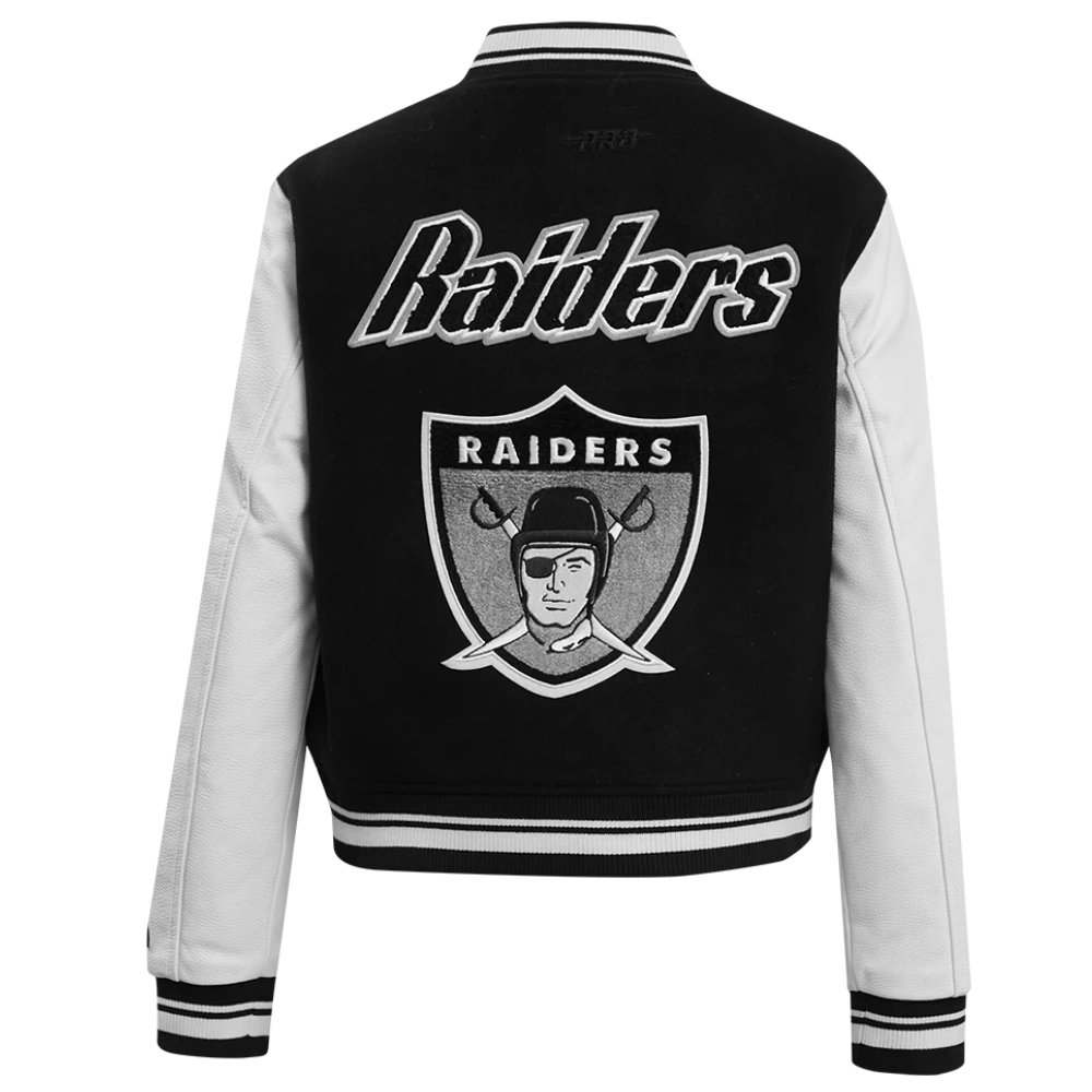 Oakland raiders retro classic womens wool leather varsity jacket black white 4