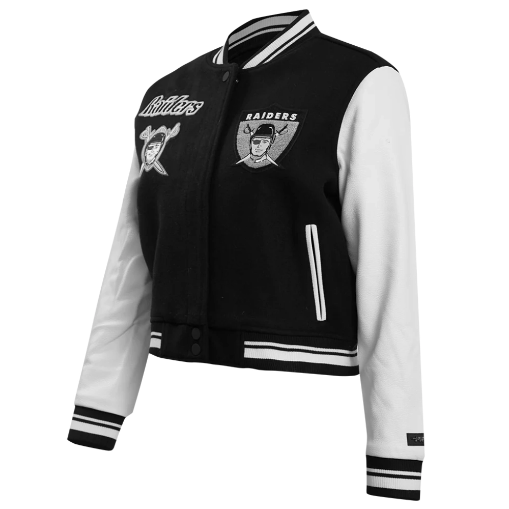 Oakland raiders retro classic womens wool leather varsity jacket black white 5