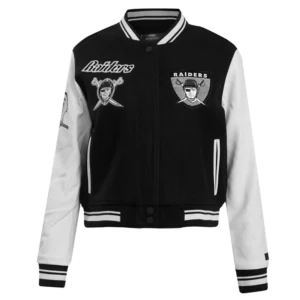 Oakland raiders retro classic womens wool leather varsity jacket black white 6
