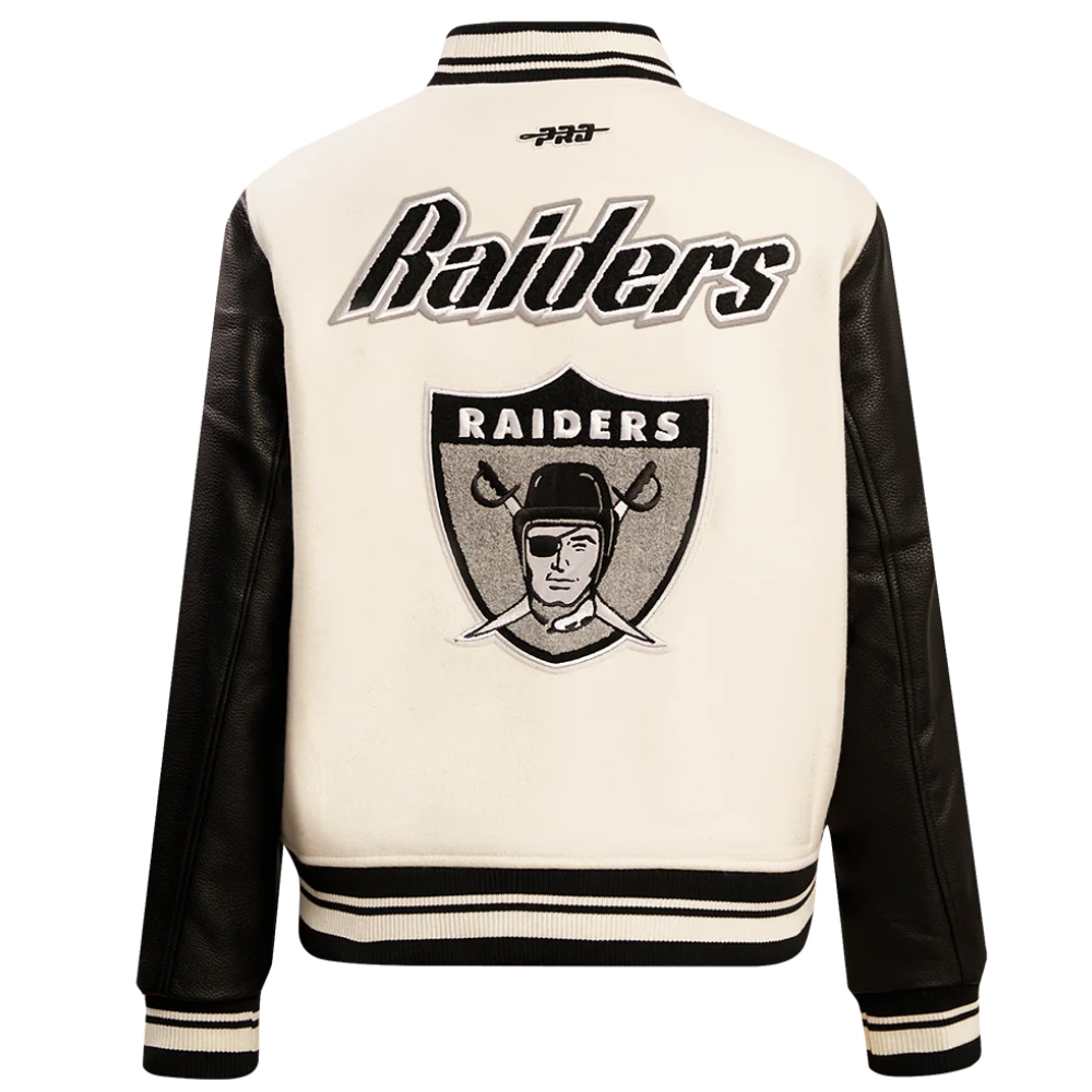 Oakland raiders retro classic womens wool leather varsity jacket white black 3