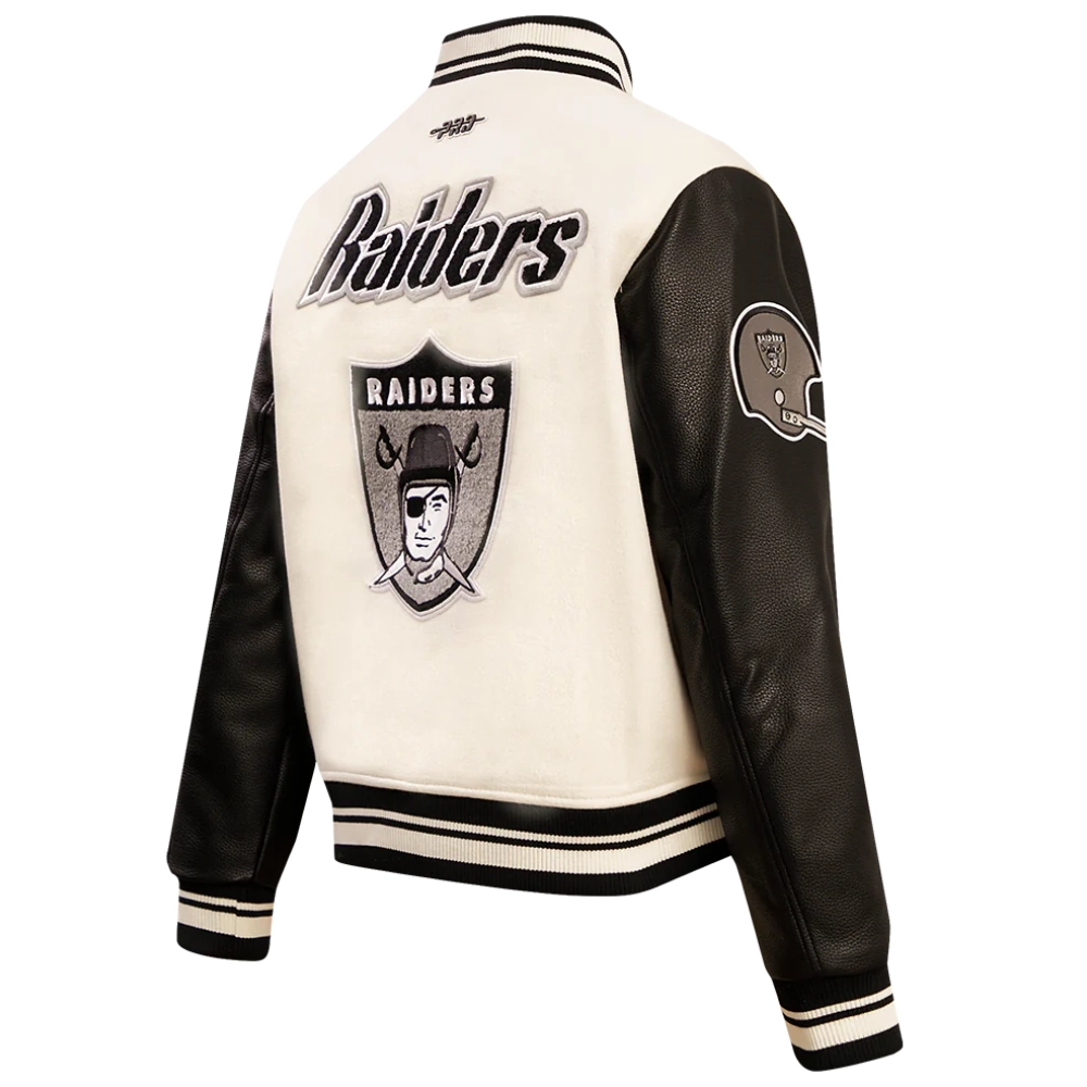 Oakland raiders retro classic womens wool leather varsity jacket white black 4