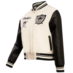 Oakland raiders retro classic womens wool leather varsity jacket white black 5