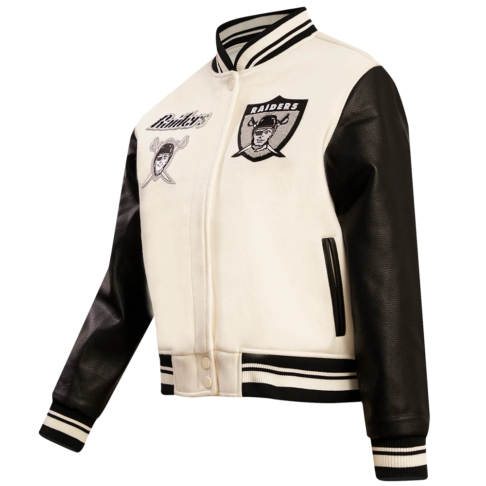 Oakland raiders retro classic womens wool leather varsity jacket white black 5