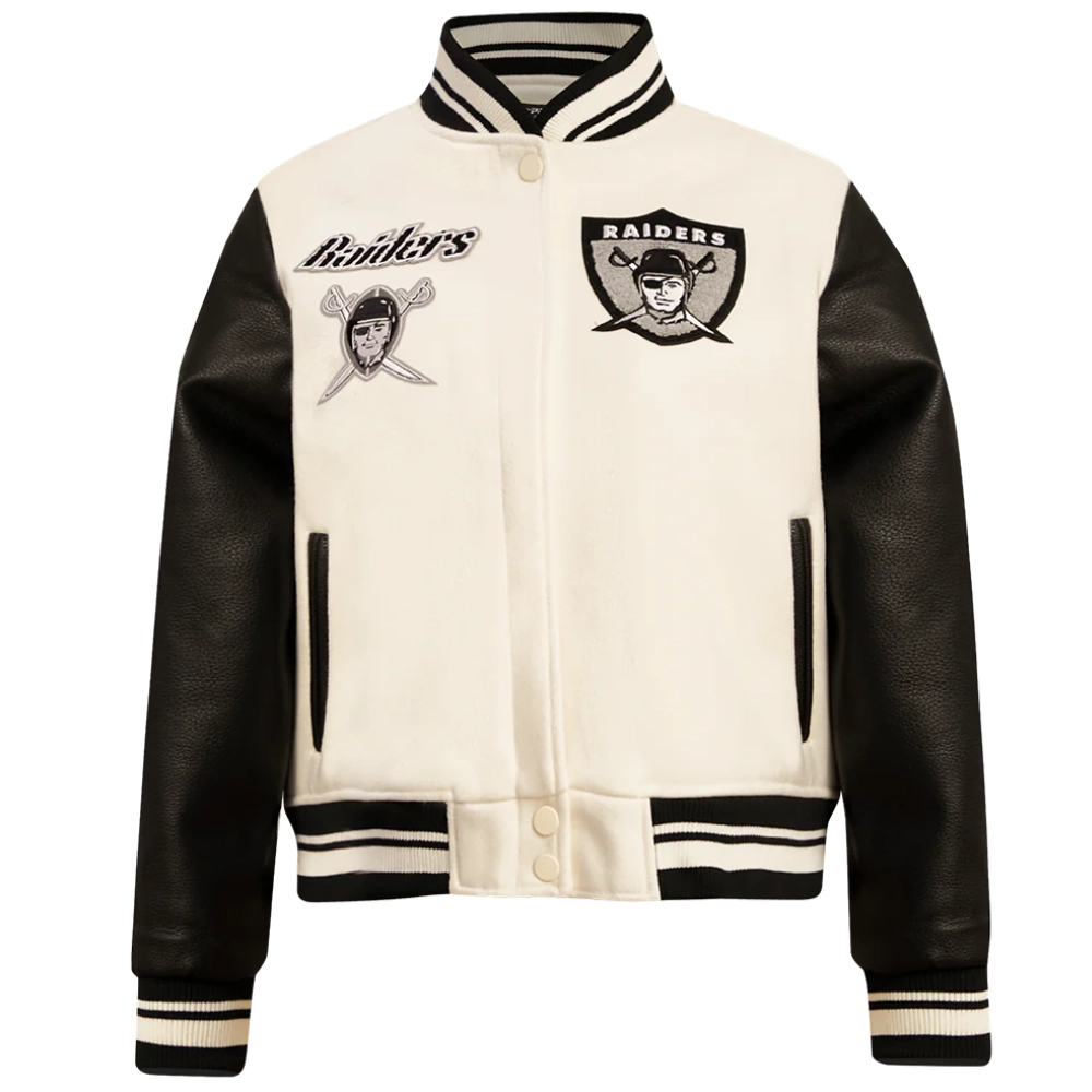 Oakland raiders retro classic womens wool leather varsity jacket white black 6
