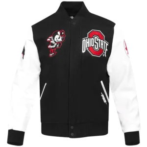 Ohio state buckeyes classic black wool leather jacket