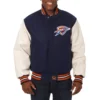 Oklahoma city thunder domestic two tone wool and leather jacket navy white 1