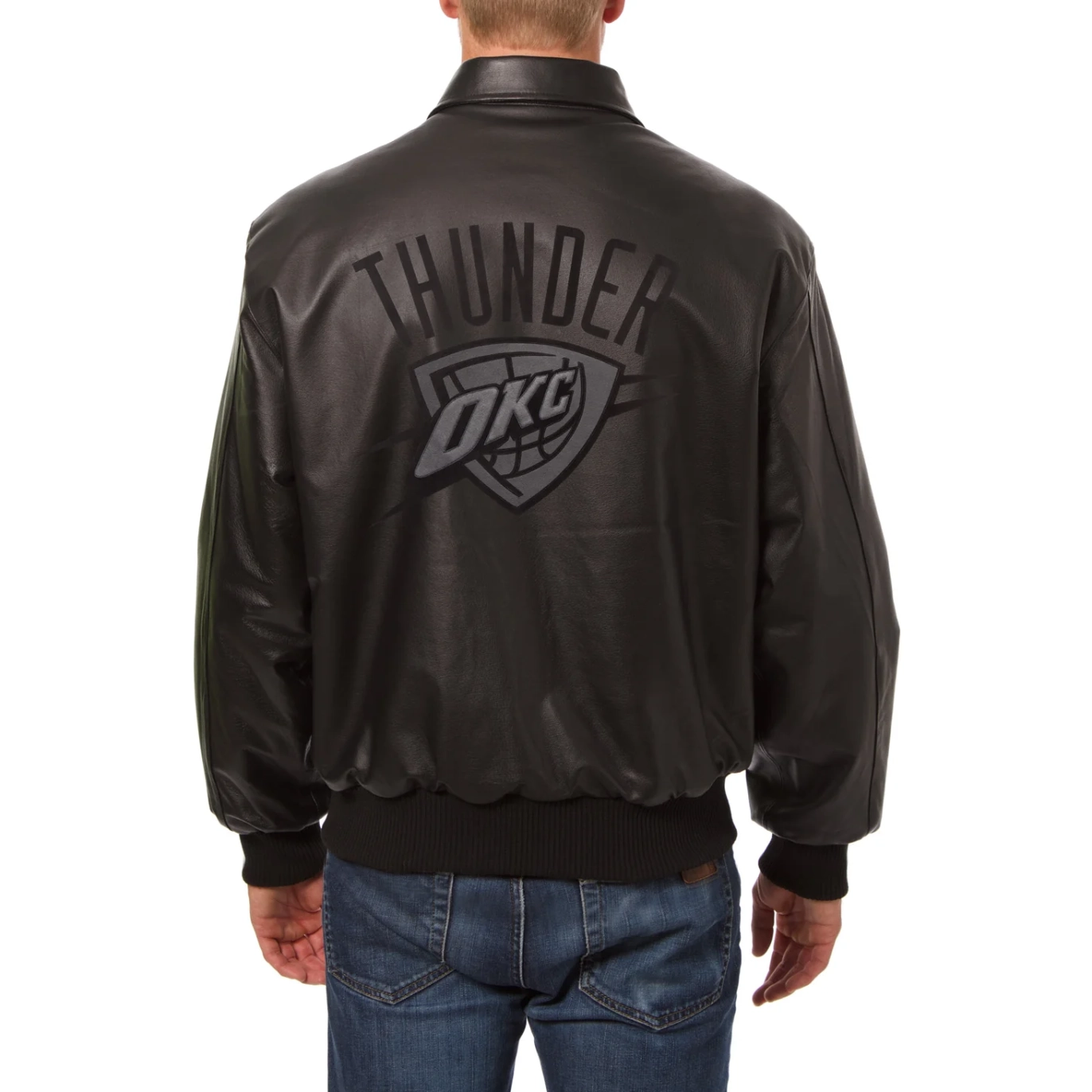 Oklahoma city thunder full leather bomber varsity jacket black 2
