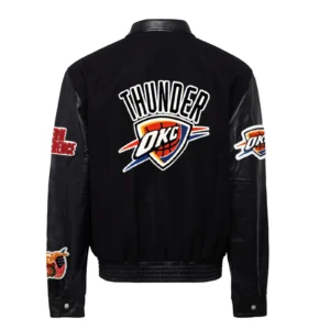 Oklahoma city thunder full real wool leather varsity jacket black 1